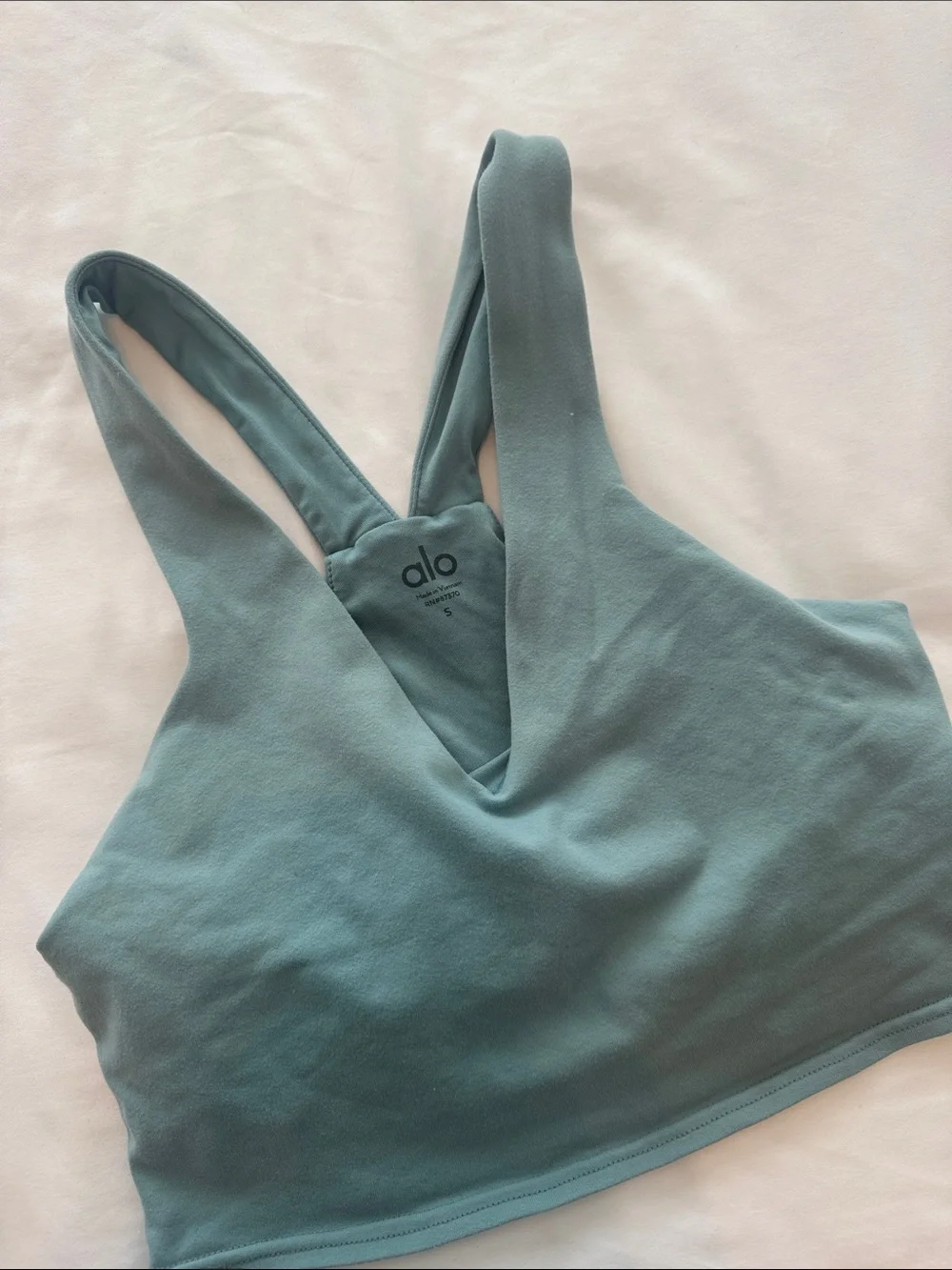 ALO Yoga V-Neck Padded Sports Bra Top in Teal Green